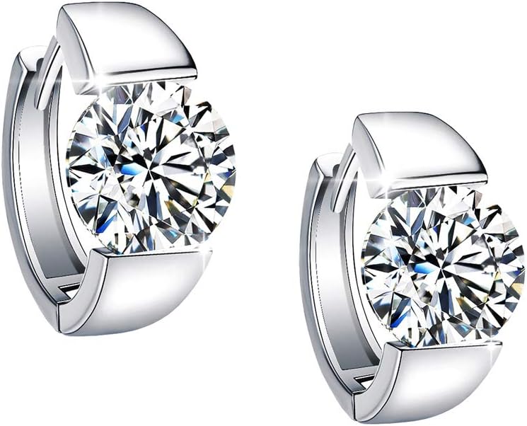 Sterling Silver Hoop Earrings, Hoops CZ Cubic Zirconia White Gold Plated Huggie Hoop Earrings for Women Gift 1.2 ct