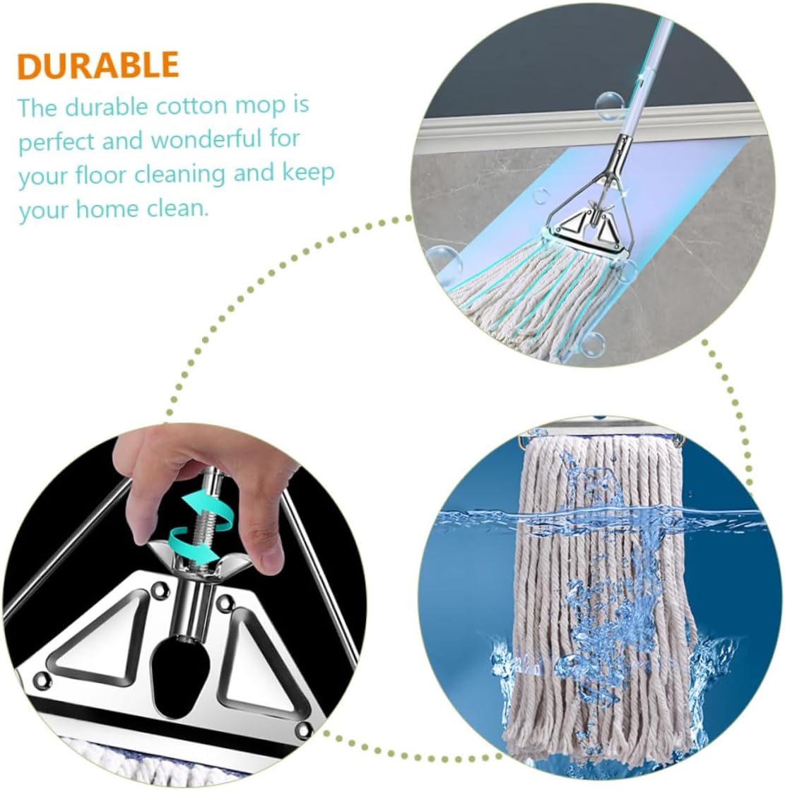 Cotton Mop for Hardwood and Ceramic Floors, Long Handle
