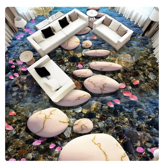 Peinture de sol PVC adhésive et étanche avec relief 3D pavé pour une rénovation sans colle