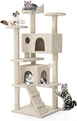 Miniatura 1 de MoNiBloom Árbol para gatos, torre de árbol para gatos de 70 pulgadas con 2 condominios, torre alta para gatos con poste rascador, torre de escalada