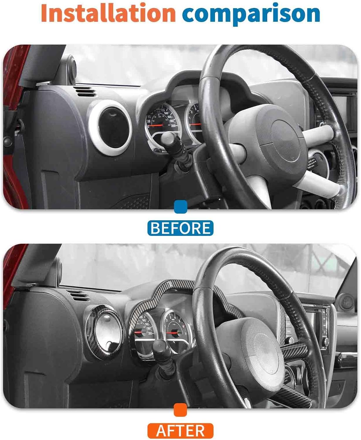 JeCar 16pcs for Jeep Wrangler JK Carbon Fiber Interior Trim Kit Compatible with 2007-2010 Jeep Wrangler JK JKU 4-Door Interior Accessories