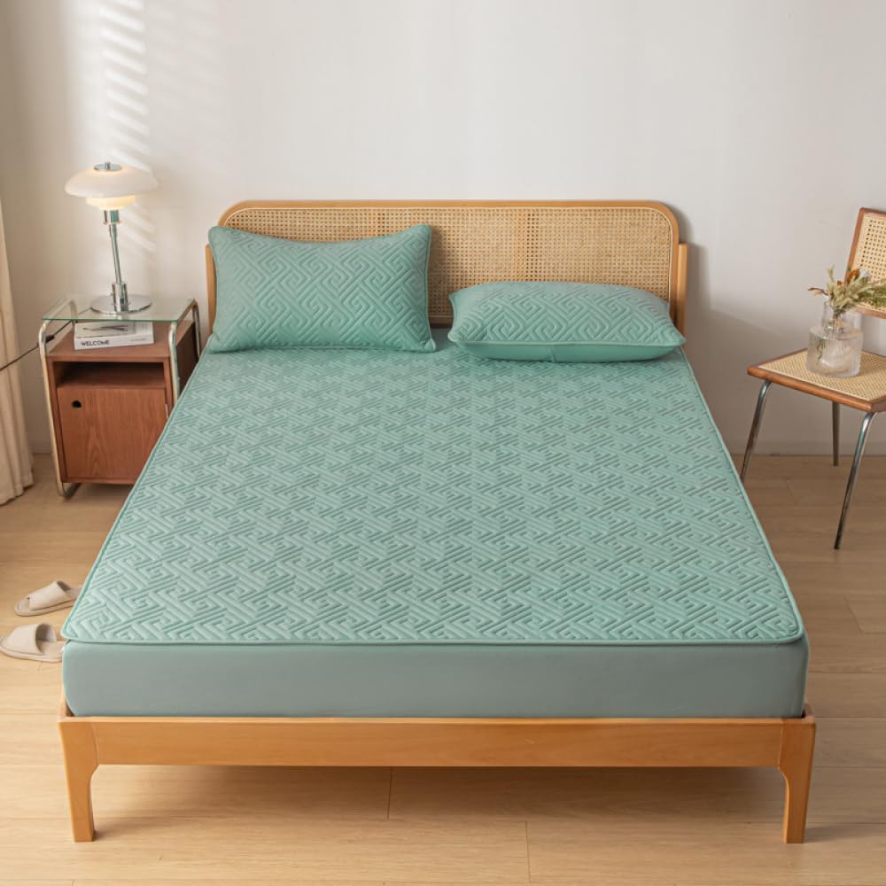 Mattress Cover Fitted Sheet Thickened Mattress Protector Dustproof Bed Cover Waterproof Breathable Mattress Dust Cover Bedspread Durable Non-Slip Mattress Topper with Elastic Band