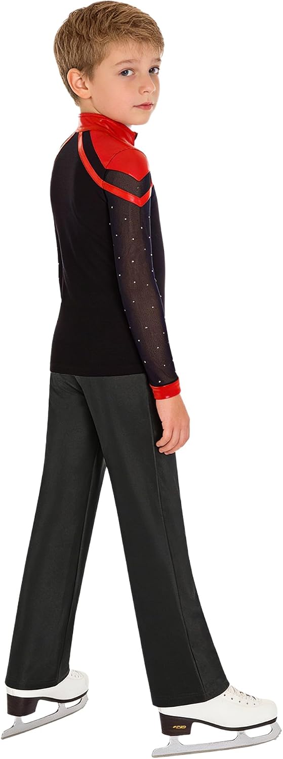Sparkly Dance Outfits Sets for Boys Kids Ice Skating Suits Stage Performance Competitions Red+Black 8 Years