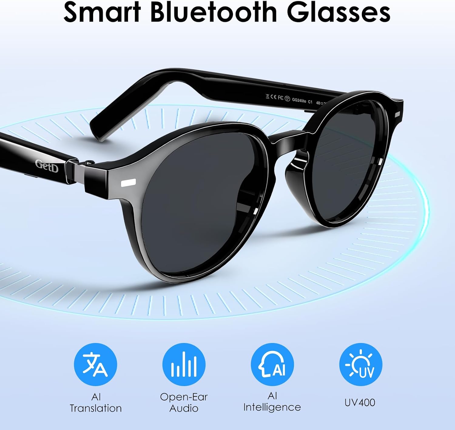GetD AI Smart Sunglasses, Real-Time Translation, Bluetooth Open Ear Audio image 2