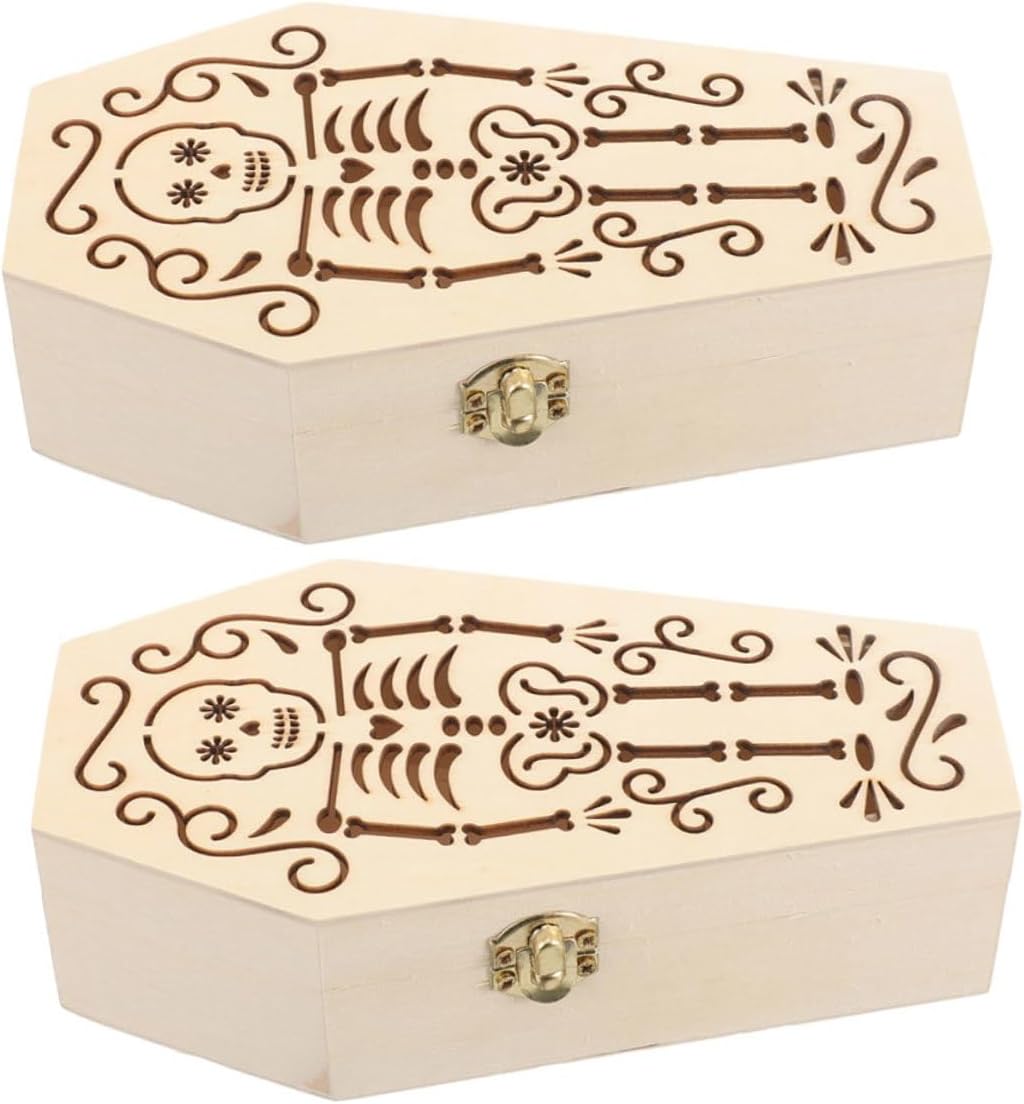 BESPORTBLE 2pcs Halloween Coffin Treat Boxes, Wooden Jewelry Storage Boxes