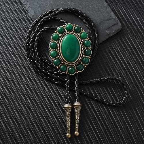 Image of GelConnie Bolo Tie for Men Women Western Cowboy Turquoise Leather Necktie | Natural Stone Bolo Tie Necklace for Women Rodeo Cowboy Leather Necktie Native American Western Cowgirl Ties Adjustable Cord