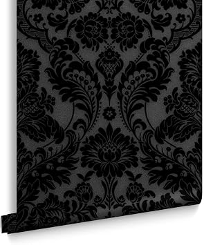 Graham & Brown Gothic Damask Flock Noir Black Paste The Wall Wallpaper