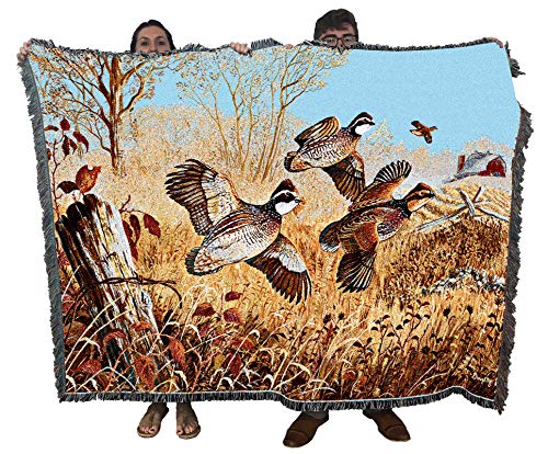 Pure Country Weavers Back Forty Flush Quail Blanket by Terry Doughty - Bird Hunting Lodge Cabin Gift Tapestry Throw Woven from Cotton - Made in The USA (72x54)