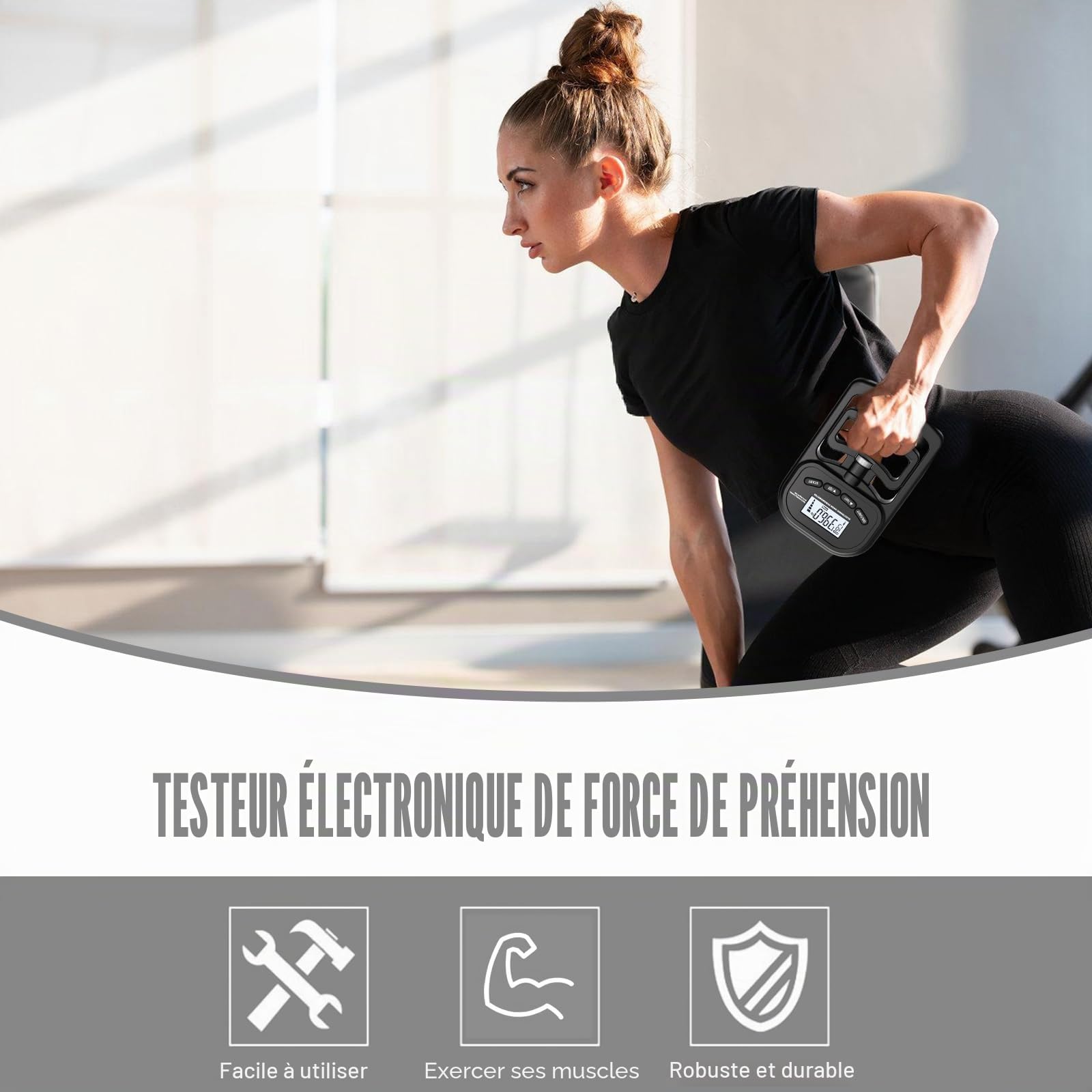 Appareil de musculation numérique à main, 180 kg, dynamomètre, avec câble de charge USB, appareil de force de préhension électronique, grand écran LED