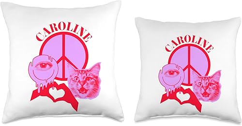 Miniatura 3 de Caroline Name Personalized Peace and Karma Co. Personalized Caroline First Name I Love Retro Cat Mom Throw Pillow, 16x16, Multicolor