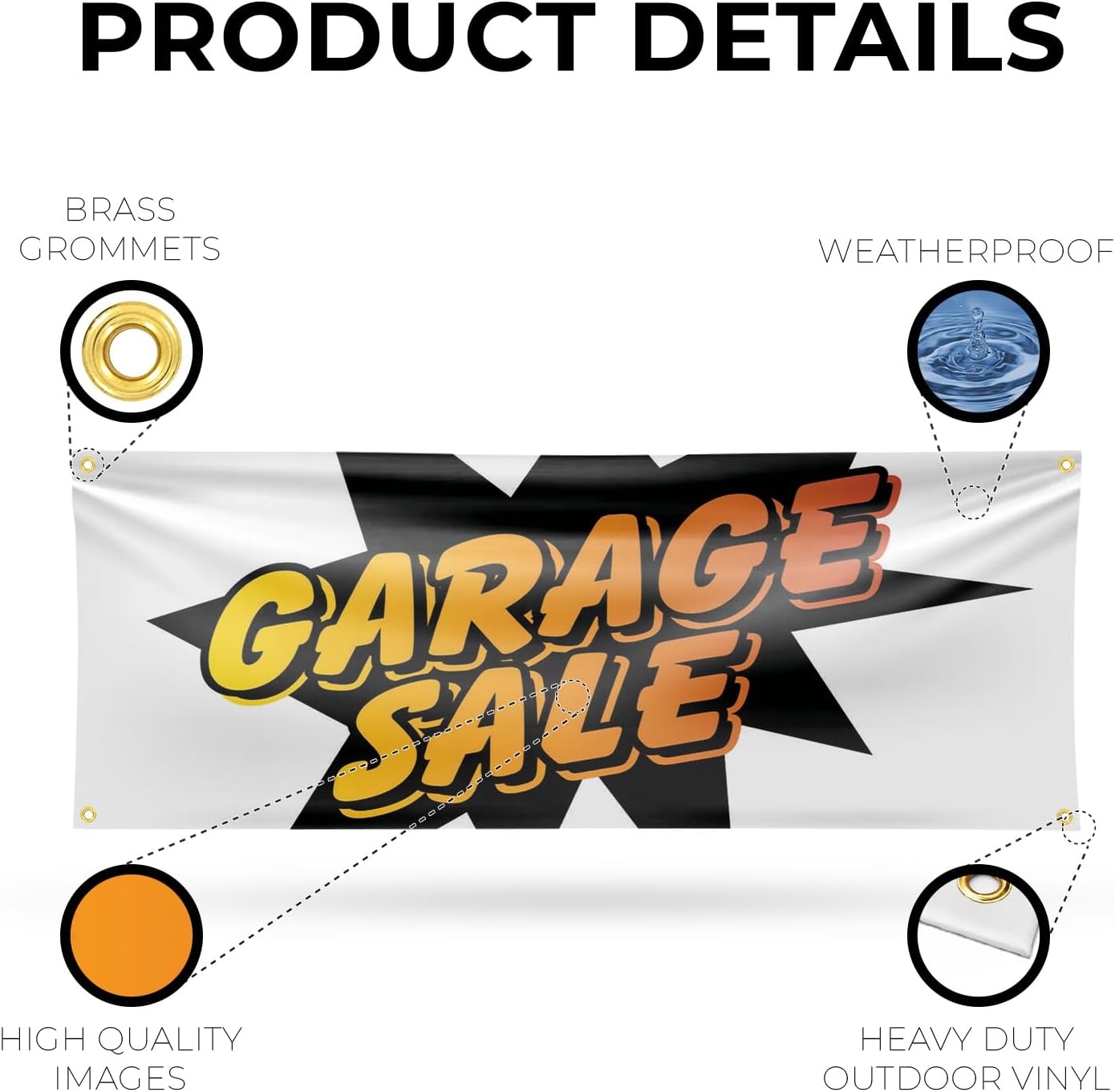 Garage Sale Banner Sign 18 Inch x 48 Inch | 13 oz Vinyl with Metal Grommets | Heavy-Duty Single-Sided Outdoor Durable Printed High-Quality Weatherproof | Made in the USA
