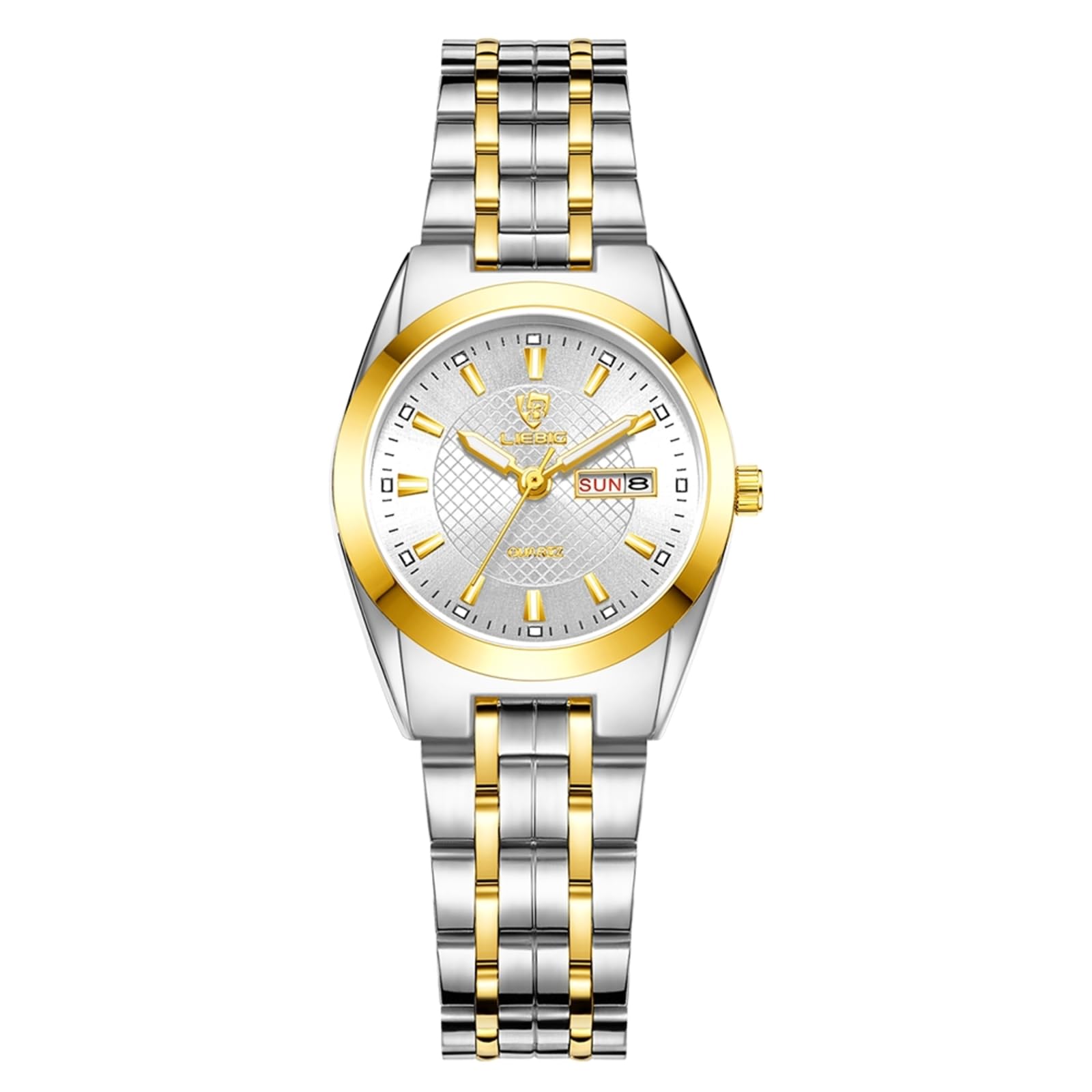 Liebig Stainless Steel Quartz Watch, Women Watches Analog Quartz Watch Silver Dial for Gentleman Business Waterproof Stainless Steel Classics Watch Day and Date, Silver, Gold, L102005 (B0D6F3QC63) Amazon Price History, Amazon Price Tracker