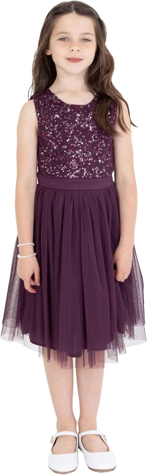 Maya Deluxe Abito Midi Paillettes Impreziosito Partito Tutu Damigelle d'Onore Matrimonio con Fiocco Cintura Vestito Bambine e Ragazze