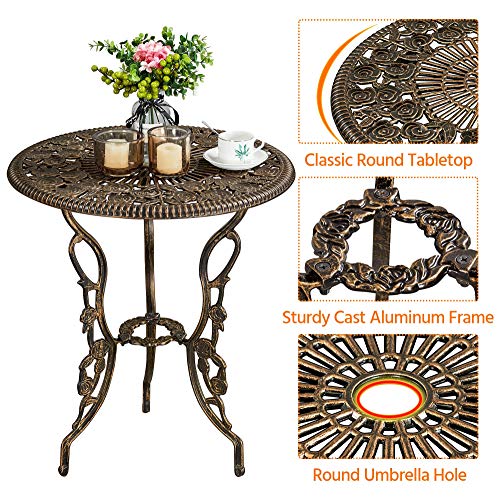 Yaheetech Conjunto de Mesa y Sillas Exterior Vintage Juegos de Muebles de Jardín de Aluminio Una Mesa con Dos Sillas para Balcón Bronce - imagen 5