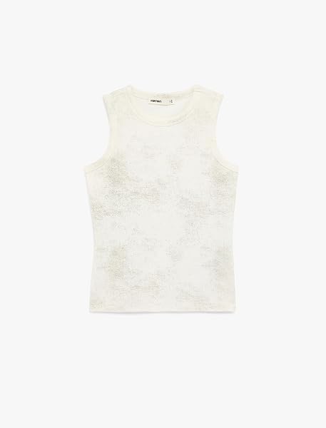 Simli Soyut Baskılı Bisiklet Yaka Slim Fit Kolsuz Bluz