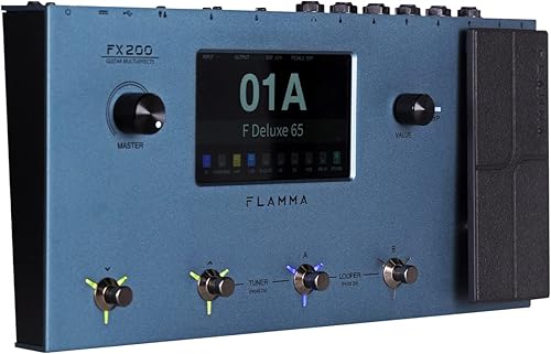 FLAMMA FX200 Multi Effects - Procesador de guitarra con pantalla táctil LCD de 5 pulgadas, puerto MIDI programable, extensos módulos de soporte de