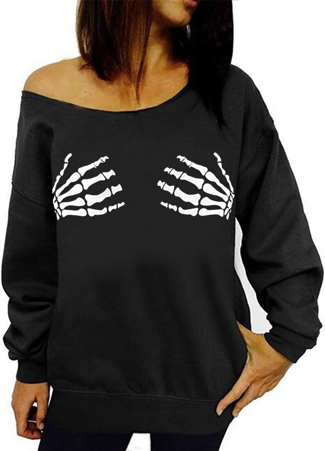 Women Halloween Pullover Shirts Slouchy Pumpkin Long Sleeve Sweatshirts Off Shoulder Tops - Image 2