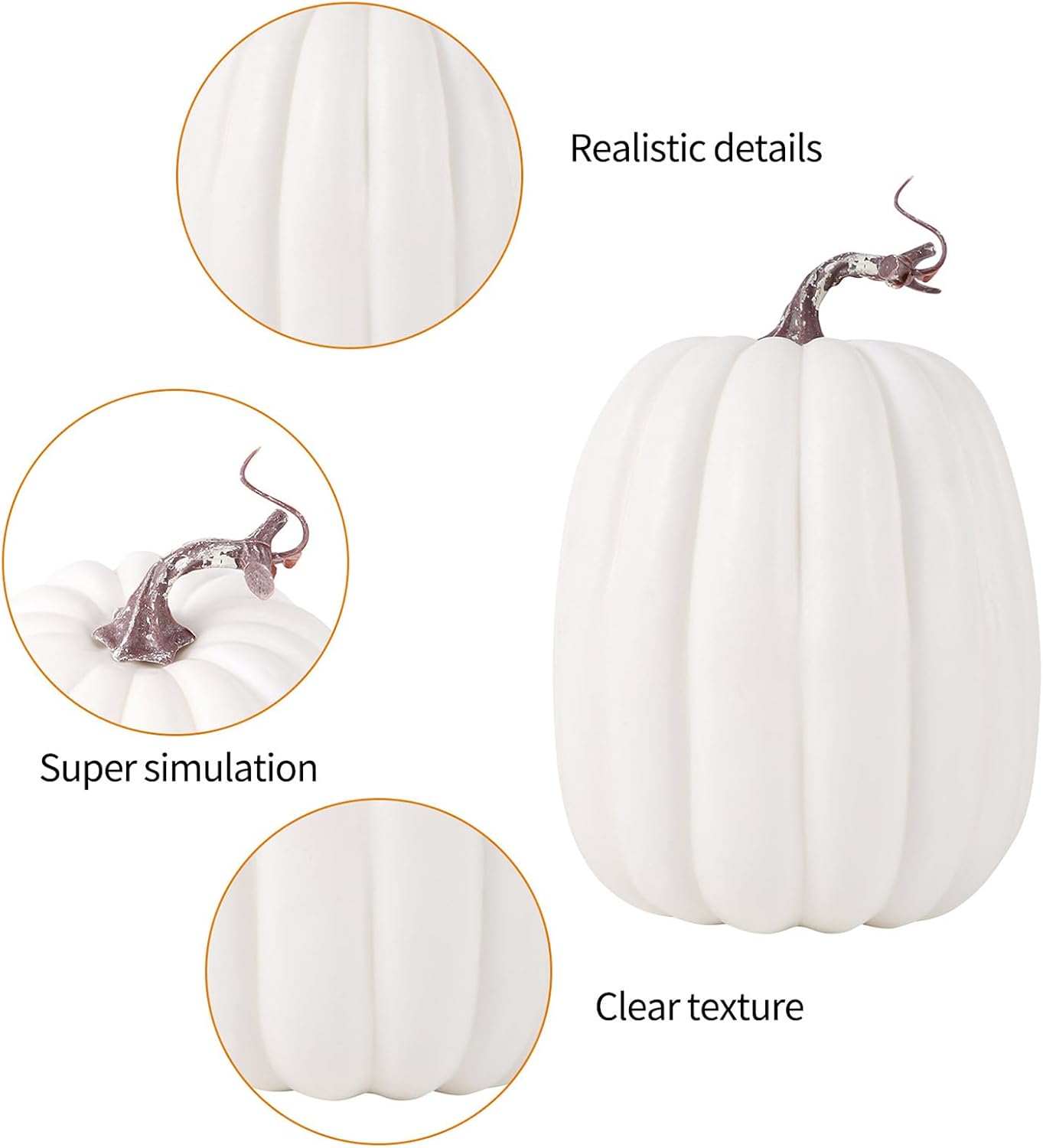8 Inch Large Artificial Pumpkin DIY Faux Foam Harvest Pumpkin Decor Halloween Thanksgiving Fall Seasonal Decorations (White-3Pcs, One Size)