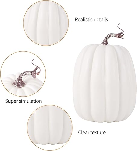 Miniatura 4 de Calabazas artificiales grandes de 8 pulgadas, calabazas blancas decorativas de espuma, lindas calabazas falsas para decoración del hogar de cosecha