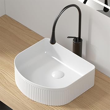 Bathroom Countertop Vessel Sink, Ceramic Hand Basin, Above Counter Porcelain Small Sink Single Bowl Sink Only15.75x13.78in,Semi-Oval