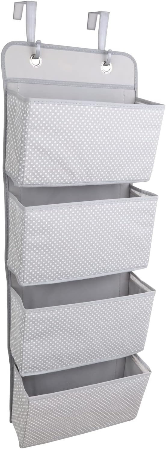 ManGotree Over Door Hanging Organizer with 4 Large Pockets, Foldable Wall Mount Storage for Closet, Bathroom, Pantry, Children’s Room, Office (Grey)