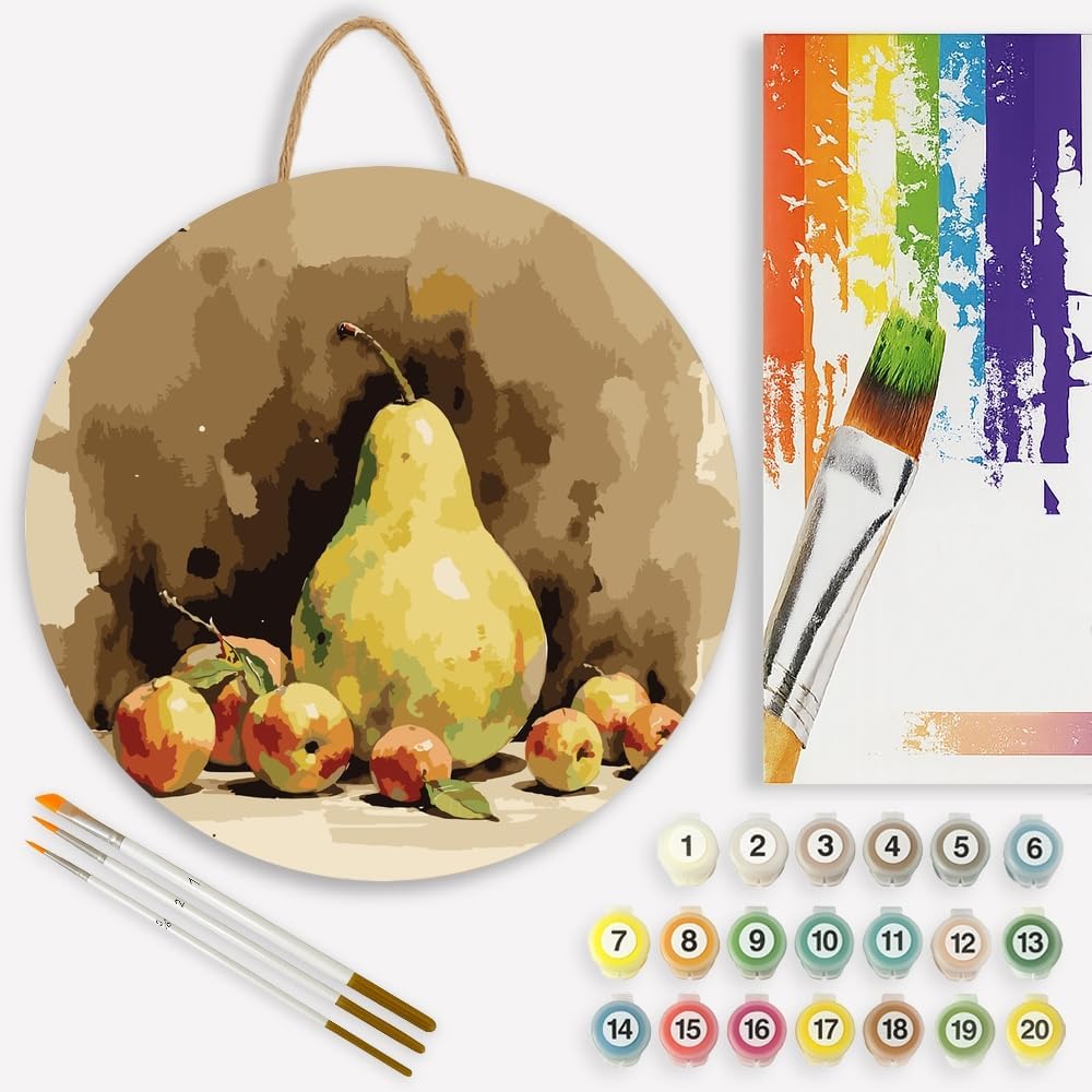 Rustic Fruit Still Life Paint by Numbers Kit for Adults - DIY Large Pear Surrounded by Apple Painting on Canvas 8x12In, Framed Acrylic Paint Set for Beginners, Classic Art for Home Decor or Gifts