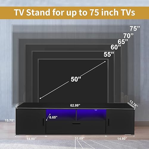 Miniatura 4 de Vibe & Dine Moderno soporte de TV con luces LED, centro de entretenimiento, gabinete de TV con almacenamiento de hasta 75 pulgadas para juegos, sala