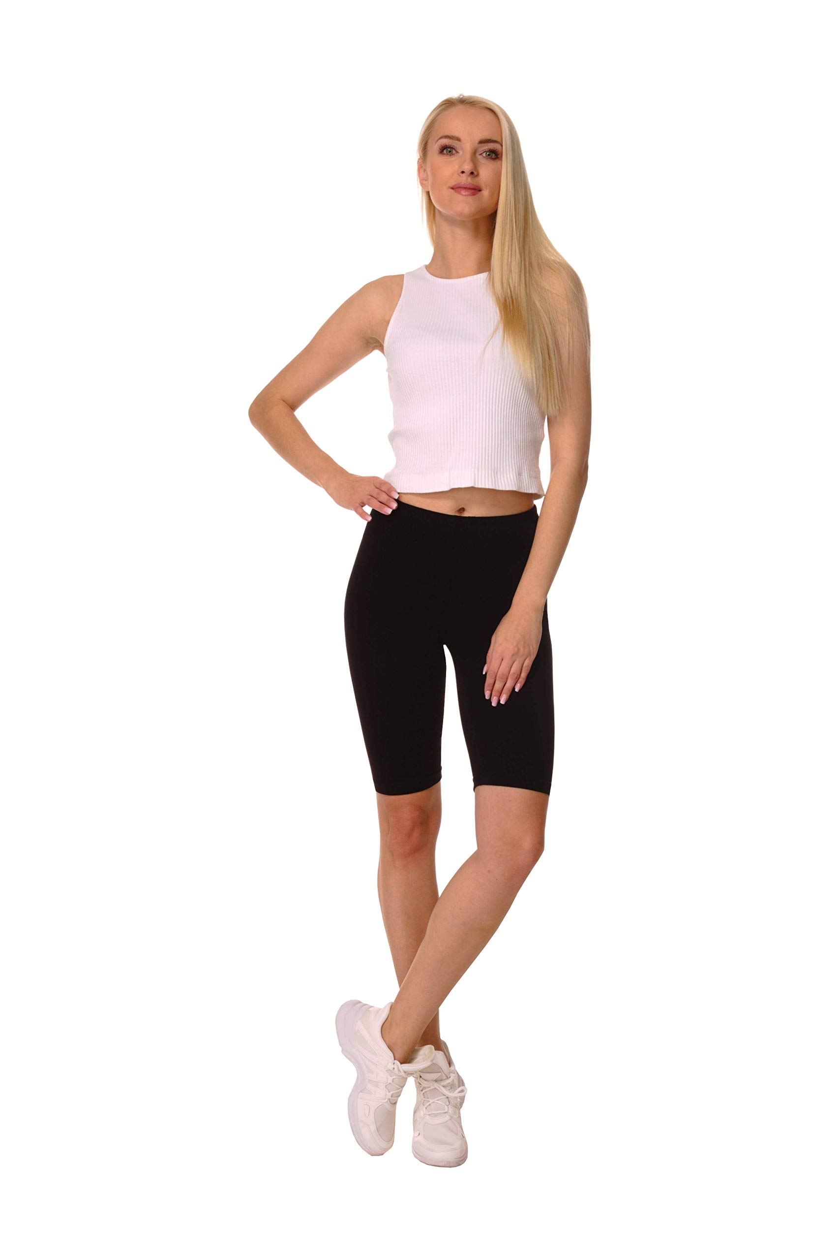 BeComfy Damskie bawełniane krótkie legginsy kolarki 1/2 spodenki rowerowe kryjące czarny biały beżowy S-8XL