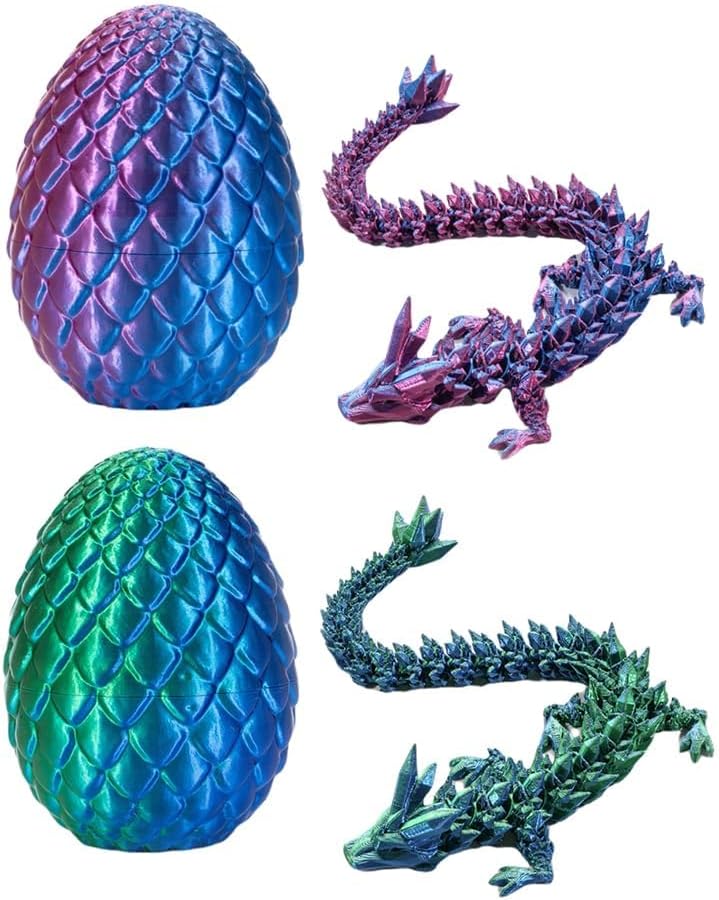 2pc 3D Printed Gradient Blue Dragon with Egg and Gradient Green Dragon Collectible Figurine for Home Office Executive Desk Décor Two