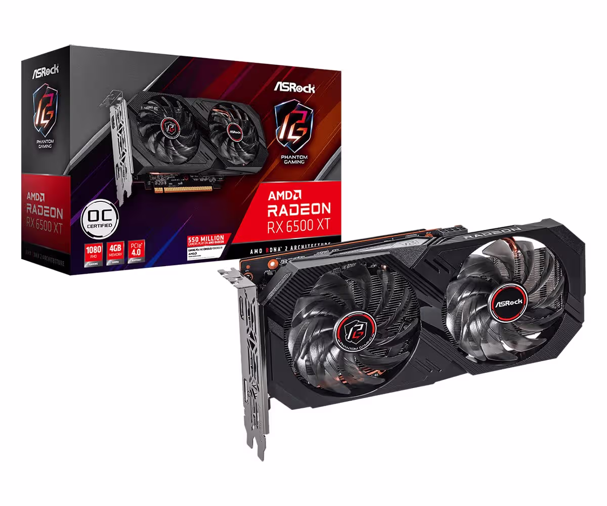 ASRock Radeon RX 6500XT Phantom Gaming D OC Radeon RX 6500 XT Phantom Gaming D 4GB 4GB