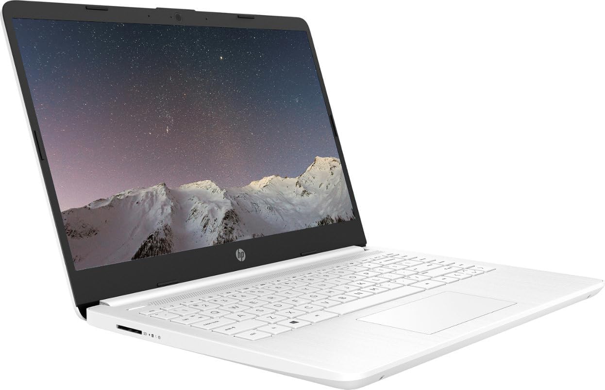 HP 14" Business Laptop Computer, Windows 11 Home 16GB RAM 320GB Storage (64GB eMMC+256GB SD Card), Intel Celeron N4120 Processor, 1-Year Microsoft Office 365, SageNova Earphones, Snowflake White