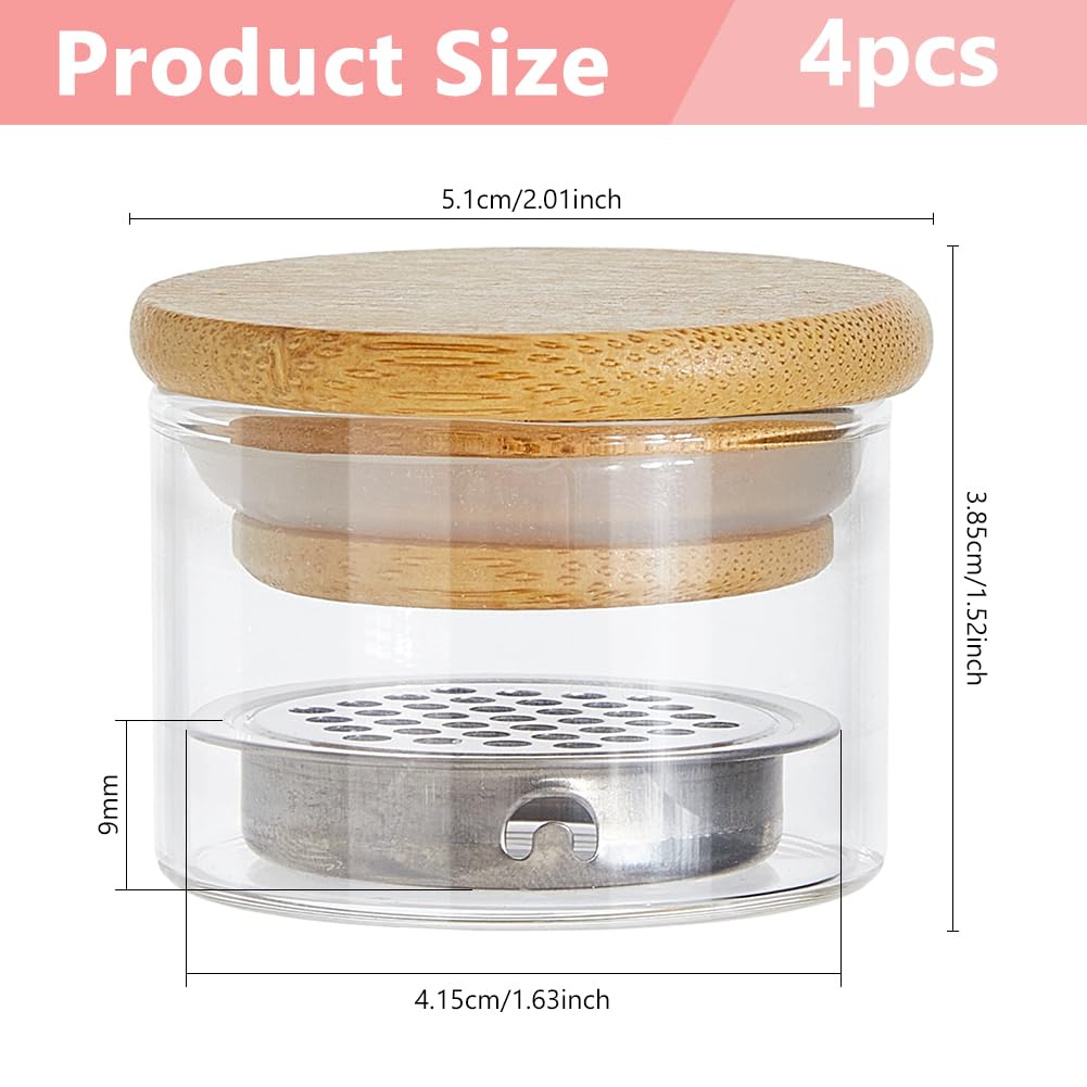 DICOSMETIC 4Pcs Nail Brushes Washing Cup Nail Glitter Removal Cup Nail-Brush Cleaner Dappen Dish with Bamboo Lid and Stainless Steel Mesh Easy Cleaning Portable Mesh Layered - Image 2