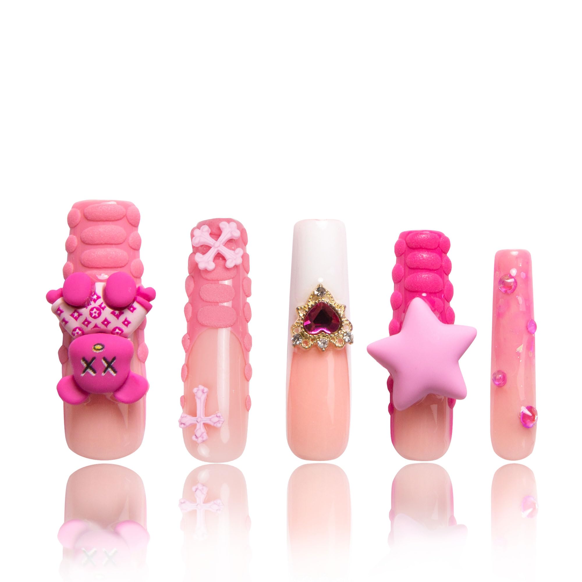 LOVFUL Press on Nails Lovely Sparks | Handmade with Full Covered Crystals | Reusable Full Cover Nails | Square Mid length 1.7 in | H195-M