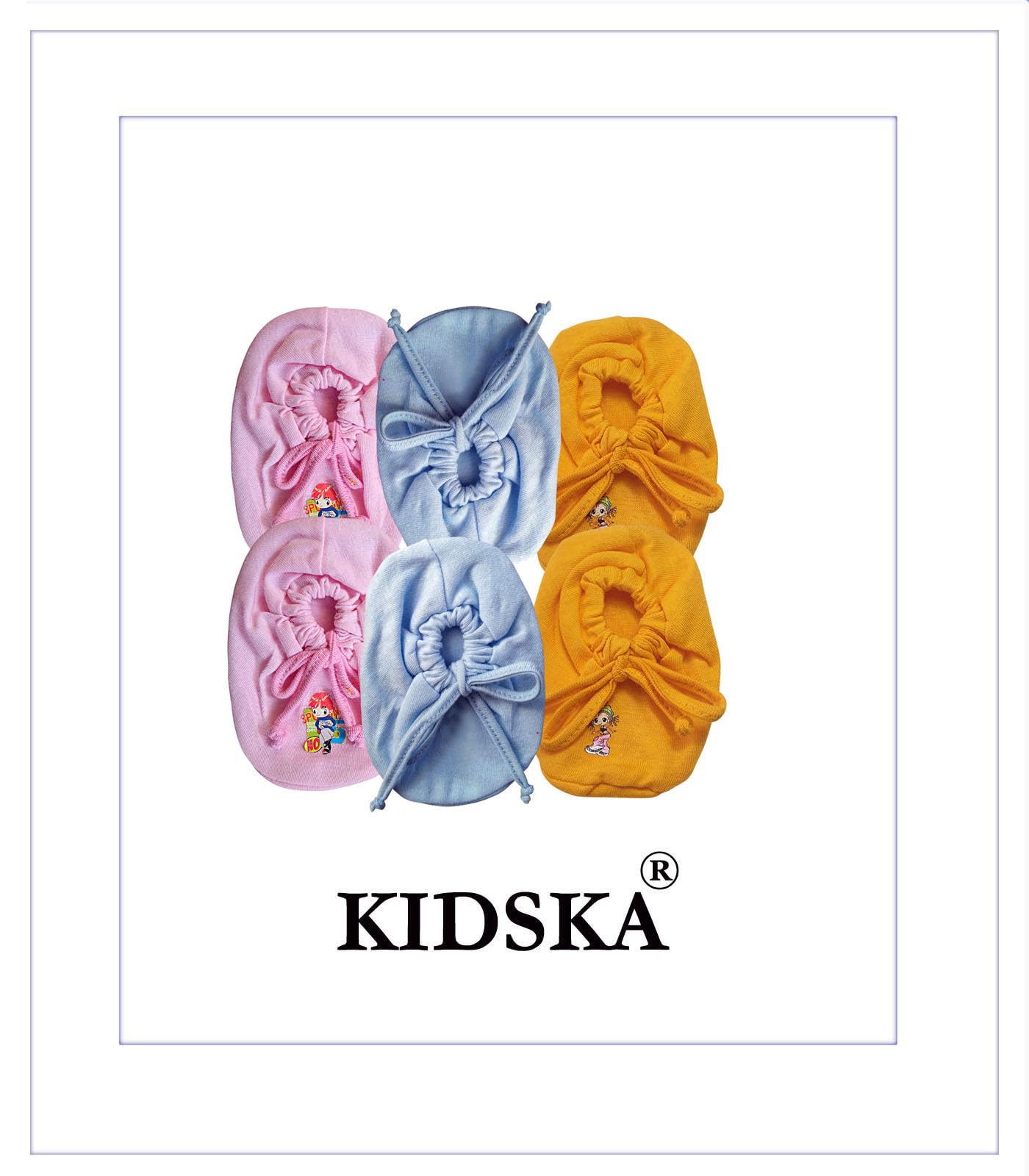 KIDSKA New Born Baby Boy's and Baby Girl's Supersoft Cotton Hosiery Booties, Multicolor, 0 to 6 Month -Set of 3 Pair - Image 7 thumbnail