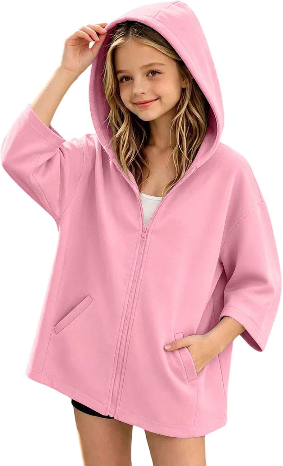Girls Oversized Zip Up Hoodie Fleece Long Winter Jacket
