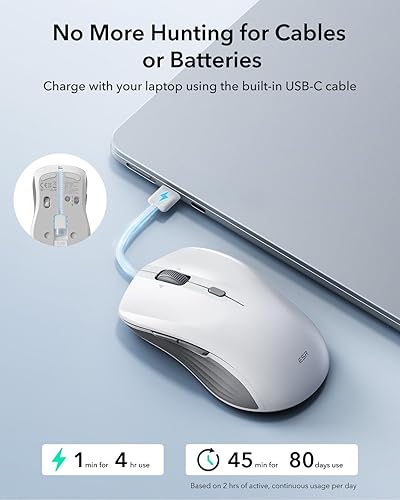 Miniatura 6 de ESR MagMouse - Mouse Bluetooth a presión, mouse inalámbrico recargable para portátil con cable de carga integrado, soporte adhesivo reutilizable,