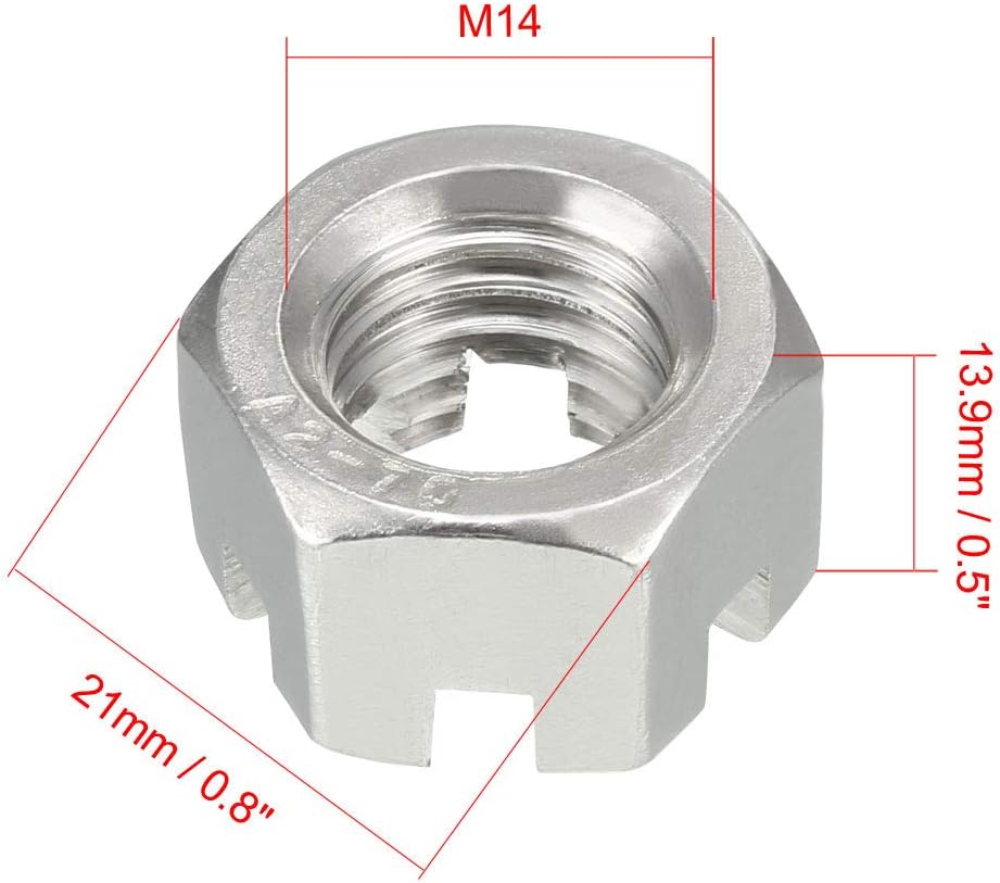 uxcell M14 x 2mm Pitch 304 Stainless Steel Slotted Hex Nuts, Pack of 2