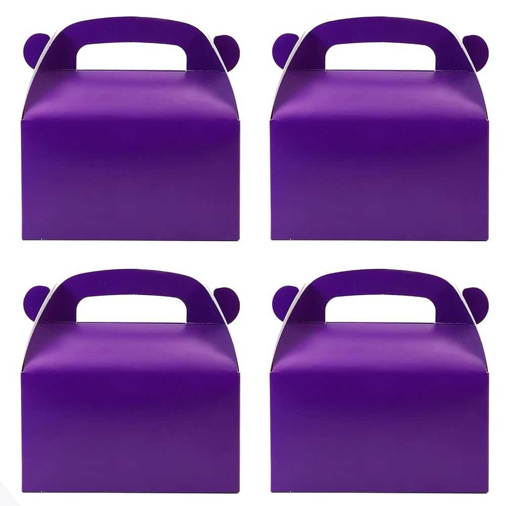 Oletx 30-Pack Dark Purple Party Favor Treat Boxes, Goodie Boxes, Gable Paper Gift Boxes with Handles. Perfect for Purple Birthday Party Baby Shower Decoration Supplies
