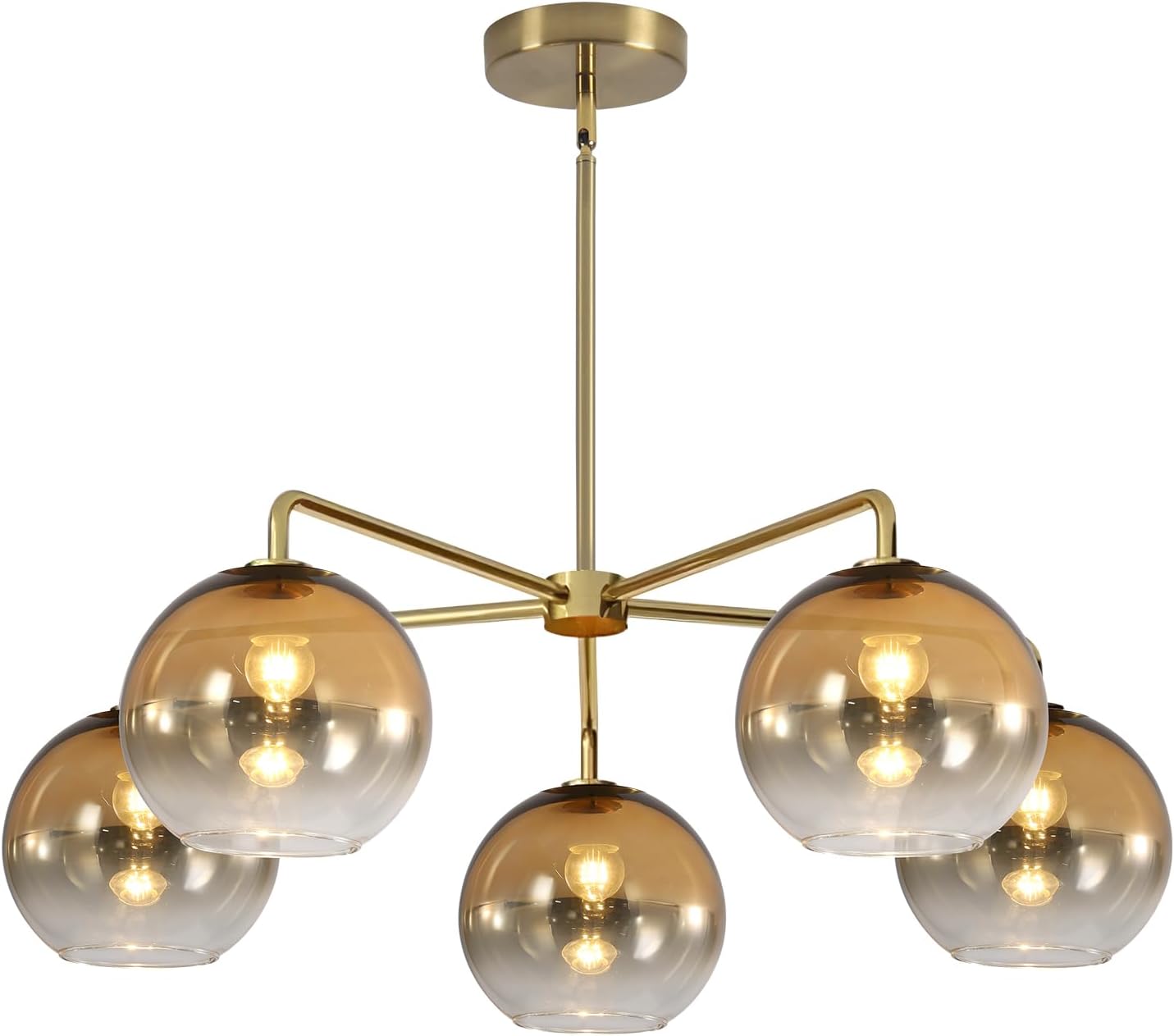 BOKT Modern Globe Chandelier 5 Light Glass Ball Pendant Light Adjustable Gradient Chandelier Mid Century Bubble Round Pendant Light Fixture Gold Vintage Kitchen Island Ceiling Hanging Lighting