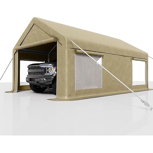 13x25FT Heavy Duty Carport with Removable Walls & Roll-Up Door, All-Weather Portable Garage for Truck, RV, Boat, Vehicle Storage Shelter