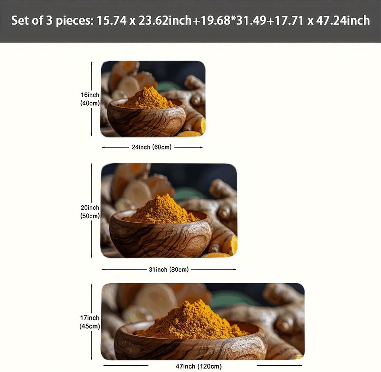 There is A Wooden Bowl Kitchen Mats for Floor 3 Pcs Kitchen Rugs
