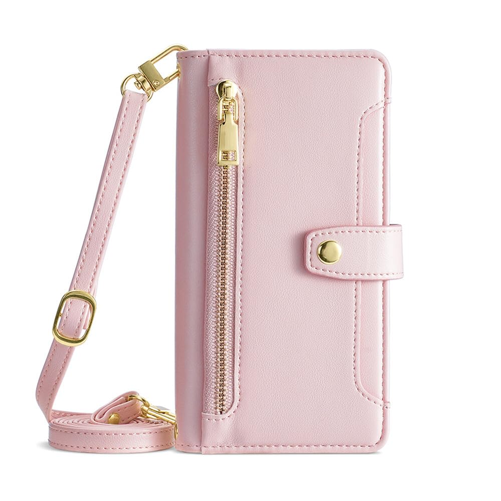 Étui compatible Samsung S24 Plus en cuir uni rose chic finition portefeuille - 8