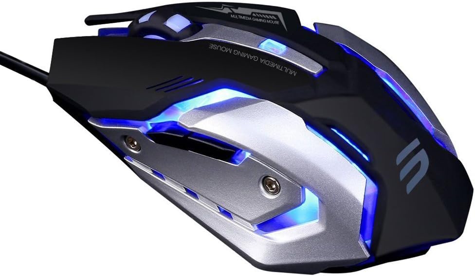LINGYI Gaming mouse, 6 Programmable Buttons, 4 Adjustable DPI Levels, 4 Circular & Breathing LED Light, Used for games and office Wired Mouse (Black)