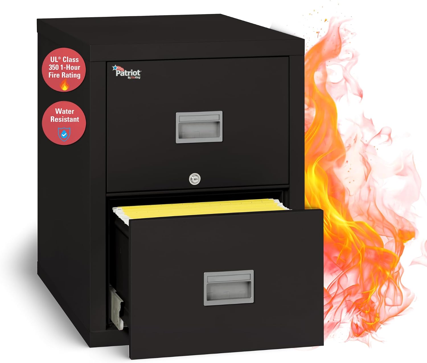 FireKing Patriot 2P2131-CBL Insulated UL Class 350 one-Hour Fire Rated Vertical Filing Cabinet with 2 Drawers, Deep Legal Size, 31-9/16" Length x 20-13/16" Width x 27-3/4" Height, Black