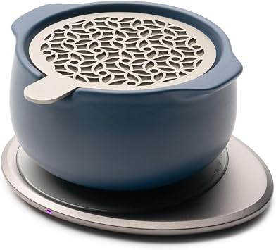 Jun Self-Heating Diffuser Set Deep Navy | 5 fl oz / 150 mL Smart Ceramic Essential Oil Diffuser with Heating Pad