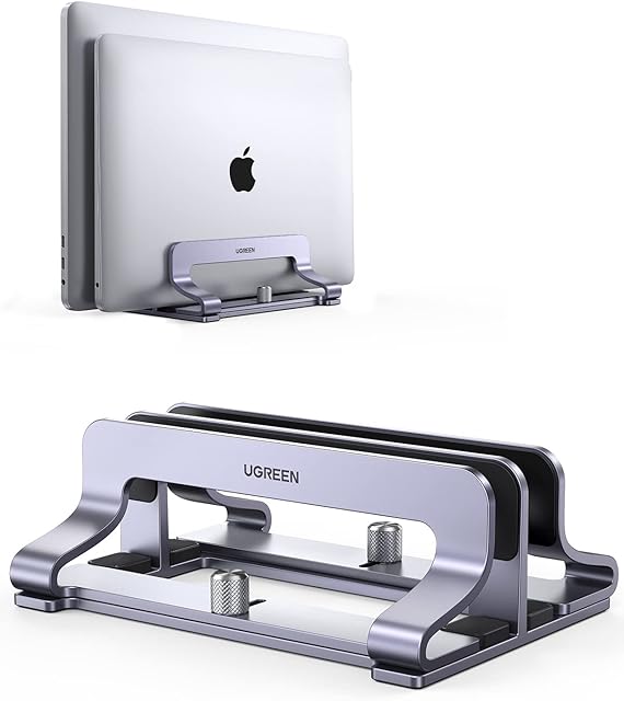 UGREEN Vertical Laptop Stand for Desk Dual Slot Laptop Stand Holder Adjustable Dock Aluminum Desktop Stand Compatible with MacBook Air Pro, Microsoft Surface Laptop 4, LG Gram 17