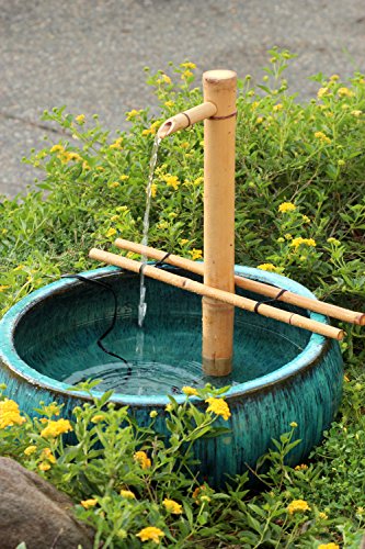 Bamboo Accents Water Fountain with Pump, Backyard Pond Kit, Large 18 Inch Adjustable Style, Smooth Split Resistant Bamboo, Natural Bamboo Fountain