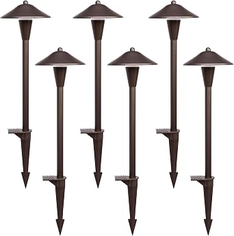 Landscape Path Lights 6 Pack, Low Voltage Pathway Lights Compatible with Transformer, 3CCT Adjustable LED, Premium 12V 24V DC ORB Landscape Path Lighting for Outdoor Yard Garden Walkway, Cone Hat
