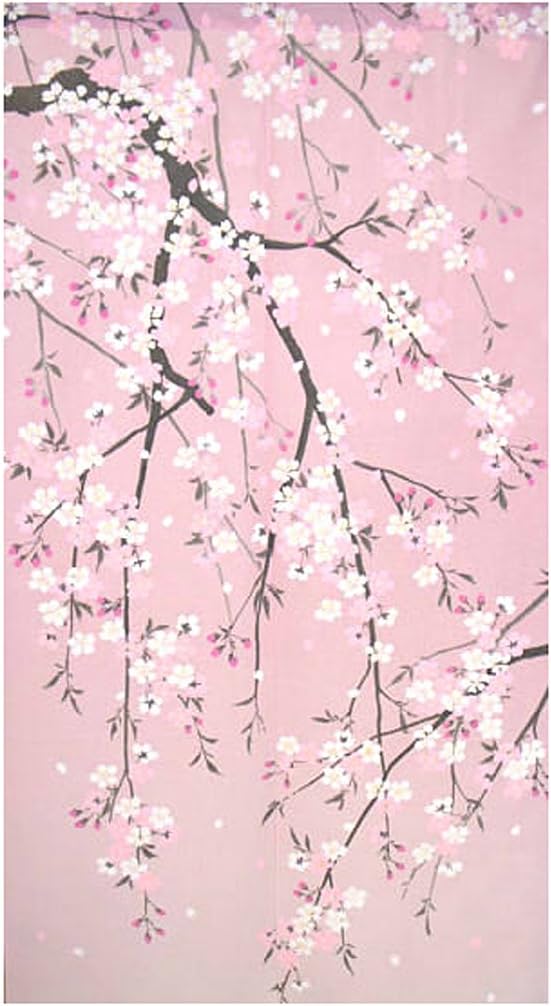 Japanese Noren Doorcurtain Pink Weeping Sakura Tree