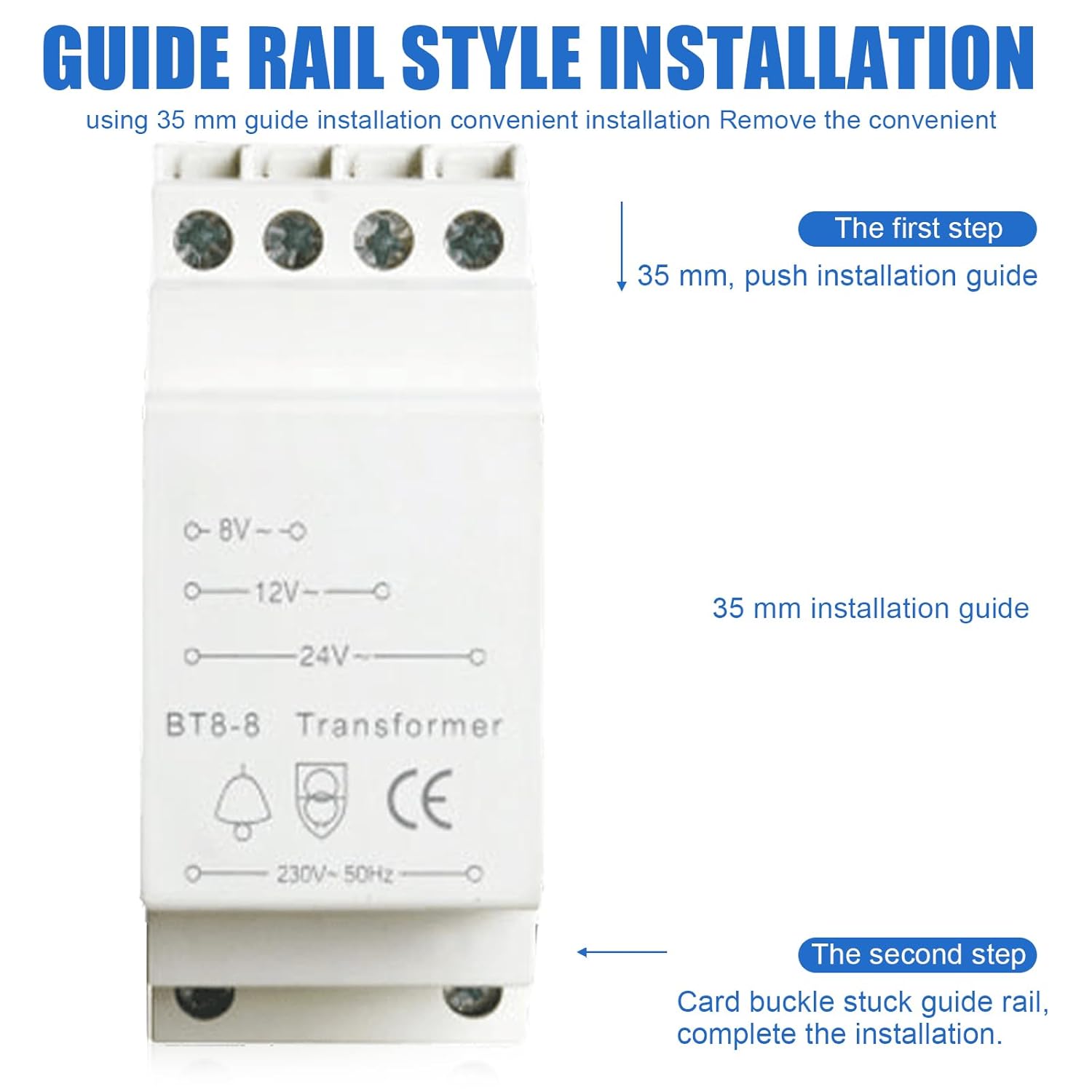 Doorbell Transformer: 230V to 8V-12V-24V DIN Rail Power Supply, Standard DIN Rail Compatible, Doorbell Transformer for All Doorbells (White)